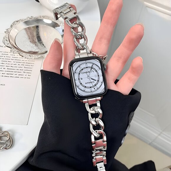 Stylish Metal Adjustable Strap Chain Stainless Band For Apple Watch - Silver - Picture 4 of 8